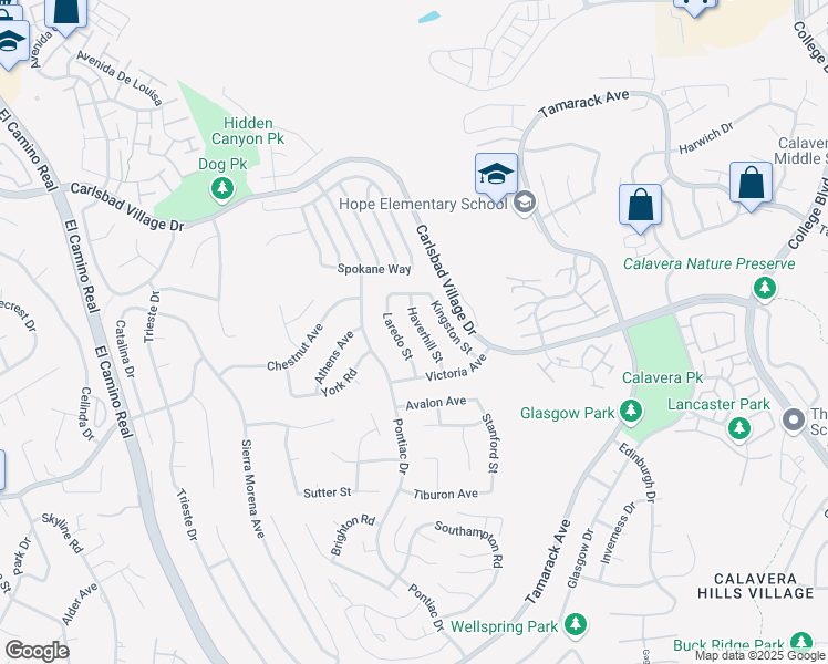 map of restaurants, bars, coffee shops, grocery stores, and more near 3611 Haverhill Street in Carlsbad