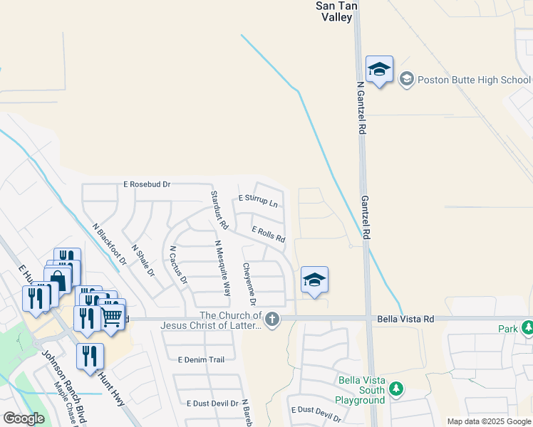 map of restaurants, bars, coffee shops, grocery stores, and more near 1448 East Saguaro Trail in Queen Creek