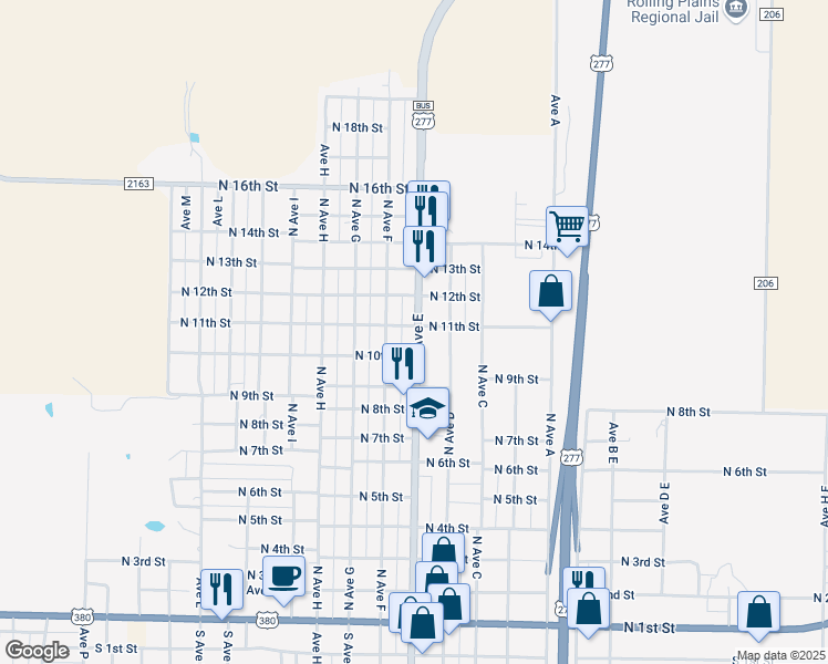 map of restaurants, bars, coffee shops, grocery stores, and more near 1000 North Avenue East in Haskell