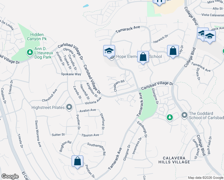 map of restaurants, bars, coffee shops, grocery stores, and more near 2893 Carlsbad Village Drive in Carlsbad