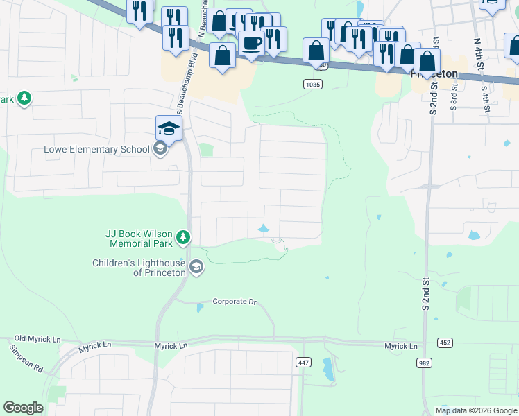 map of restaurants, bars, coffee shops, grocery stores, and more near 539 Deer Canyon Way in Princeton
