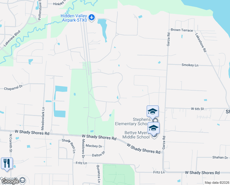 map of restaurants, bars, coffee shops, grocery stores, and more near 157 Hidden Valley Airpark in Shady Shores
