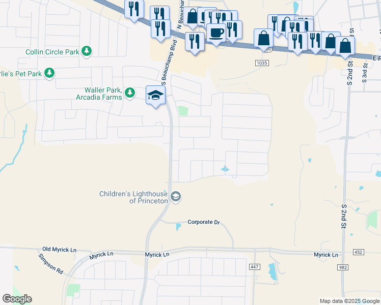 map of restaurants, bars, coffee shops, grocery stores, and more near 788 Cascade Lane in Princeton