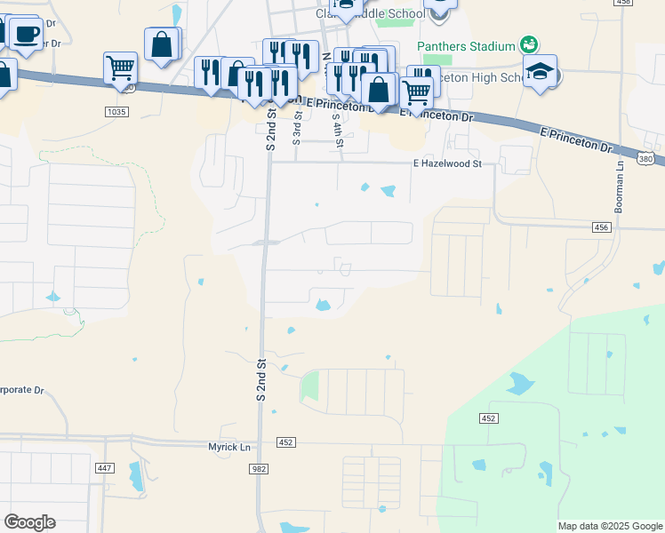 map of restaurants, bars, coffee shops, grocery stores, and more near 208 Oxford Loop in Princeton