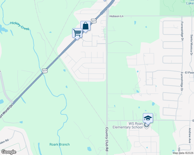 map of restaurants, bars, coffee shops, grocery stores, and more near 1004 Springcreek Drive in Denton