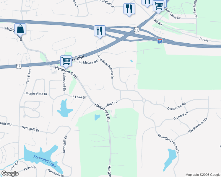 map of restaurants, bars, coffee shops, grocery stores, and more near 4262 Woodland Forrest Drive in Tuscaloosa