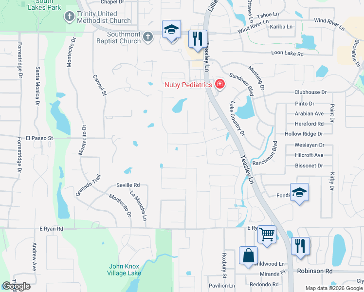 map of restaurants, bars, coffee shops, grocery stores, and more near 1904 Moonsail Lane in Denton