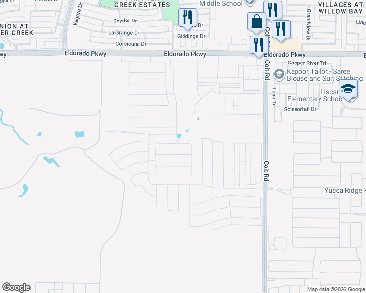 map of restaurants, bars, coffee shops, grocery stores, and more near Coit Road in Frisco
