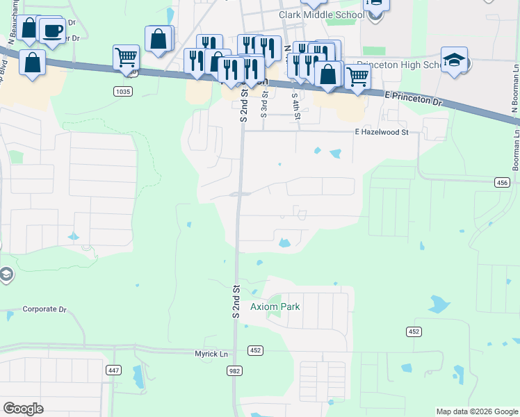 map of restaurants, bars, coffee shops, grocery stores, and more near 207 Harvard Drive in Princeton
