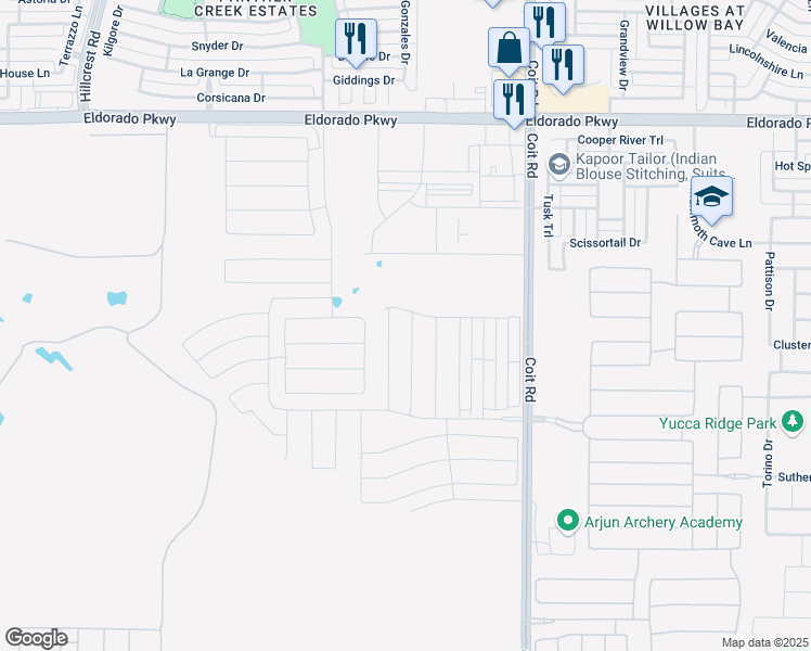 map of restaurants, bars, coffee shops, grocery stores, and more near Coit Road in Frisco