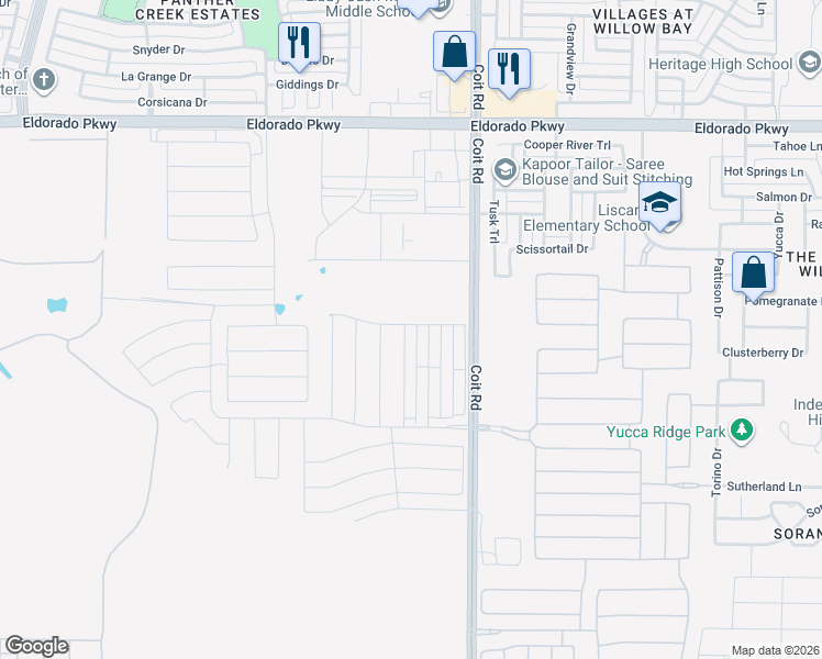 map of restaurants, bars, coffee shops, grocery stores, and more near Coit Road in Frisco