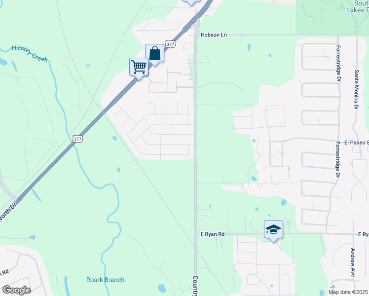 map of restaurants, bars, coffee shops, grocery stores, and more near 917 Beechwood Drive in Denton