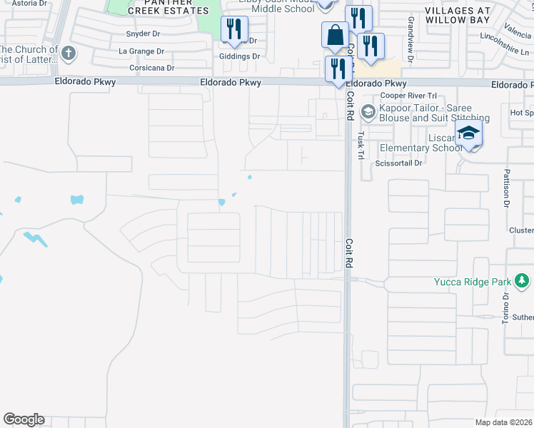 map of restaurants, bars, coffee shops, grocery stores, and more near Coit Road in Frisco
