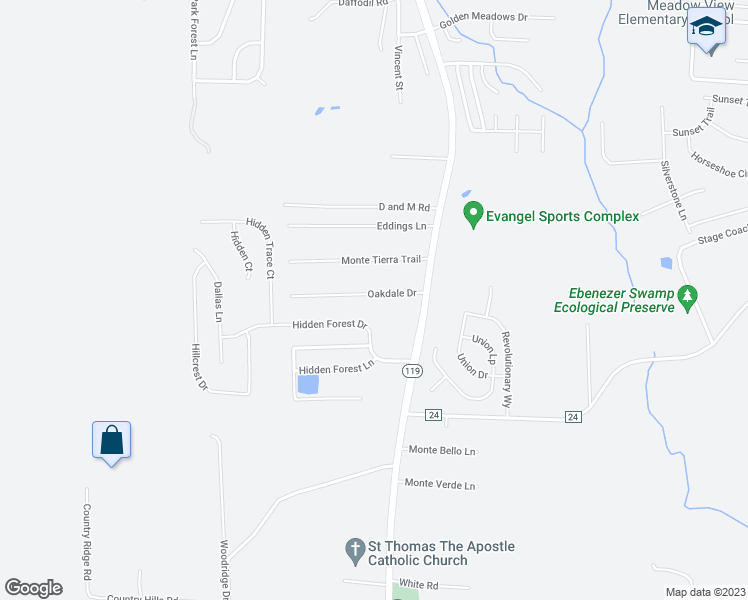 map of restaurants, bars, coffee shops, grocery stores, and more near 7 Oakdale Drive in Montevallo