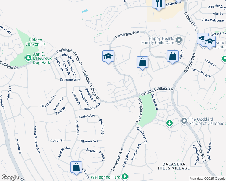 map of restaurants, bars, coffee shops, grocery stores, and more near 2830 Andover Avenue in Carlsbad