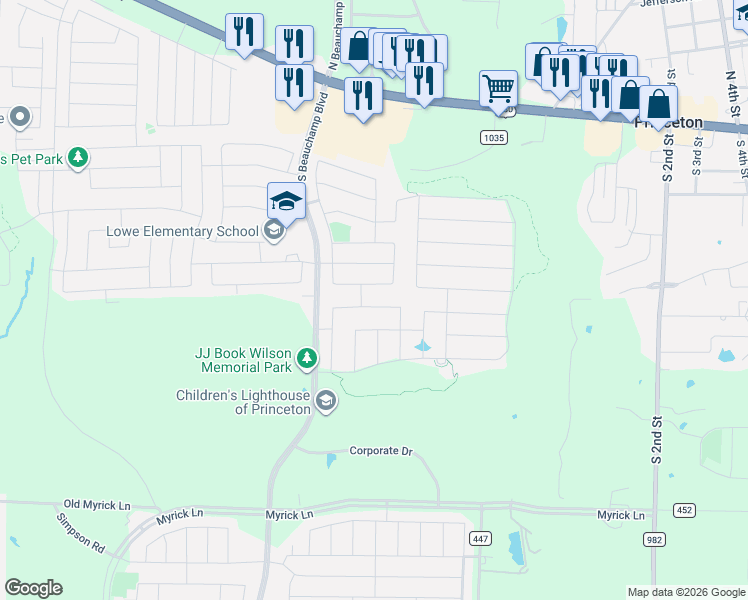 map of restaurants, bars, coffee shops, grocery stores, and more near 756 Cascade Lane in Princeton