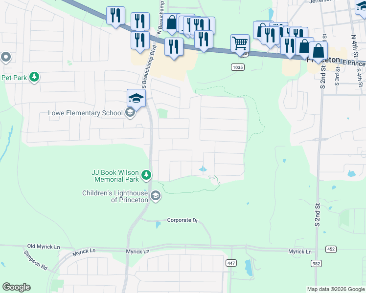map of restaurants, bars, coffee shops, grocery stores, and more near 756 Cascade Lane in Princeton
