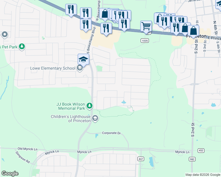map of restaurants, bars, coffee shops, grocery stores, and more near 756 Cascade Lane in Princeton