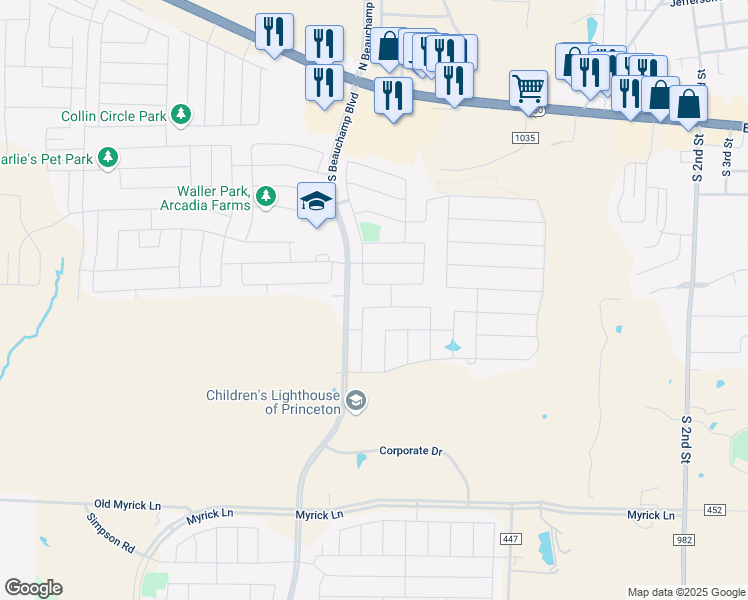 map of restaurants, bars, coffee shops, grocery stores, and more near 788 Cascade Lane in Princeton