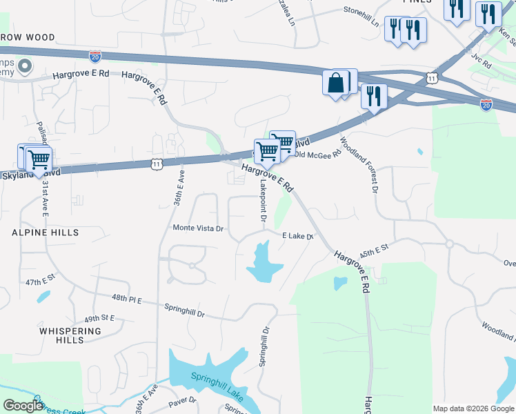 map of restaurants, bars, coffee shops, grocery stores, and more near 4207 Lake Bend Drive in Tuscaloosa