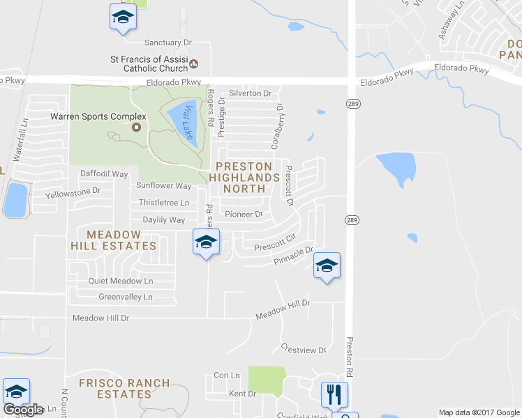 map of restaurants, bars, coffee shops, grocery stores, and more near 8408 Pioneer Drive in Frisco