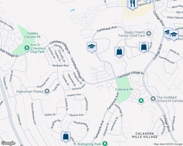 map of restaurants, bars, coffee shops, grocery stores, and more near 2816 Fairfield Avenue in Carlsbad