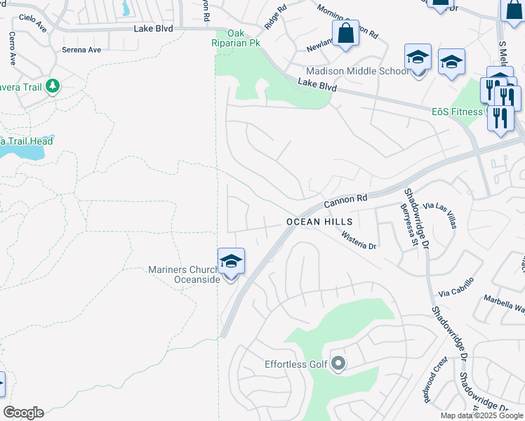 map of restaurants, bars, coffee shops, grocery stores, and more near 5030 Tolo Way in Oceanside