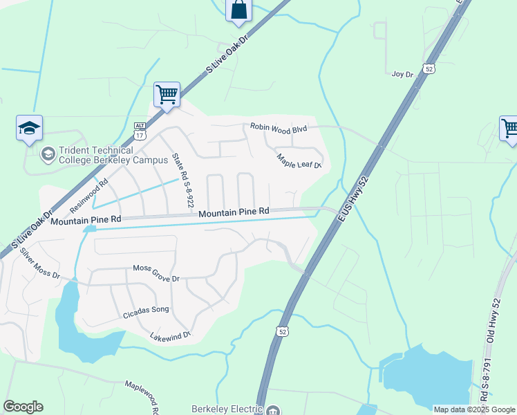 map of restaurants, bars, coffee shops, grocery stores, and more near 142 Underbrush Court in Moncks Corner