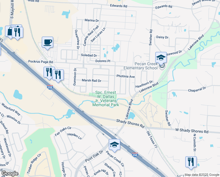 map of restaurants, bars, coffee shops, grocery stores, and more near 4717 Heron Pond Ln in Denton