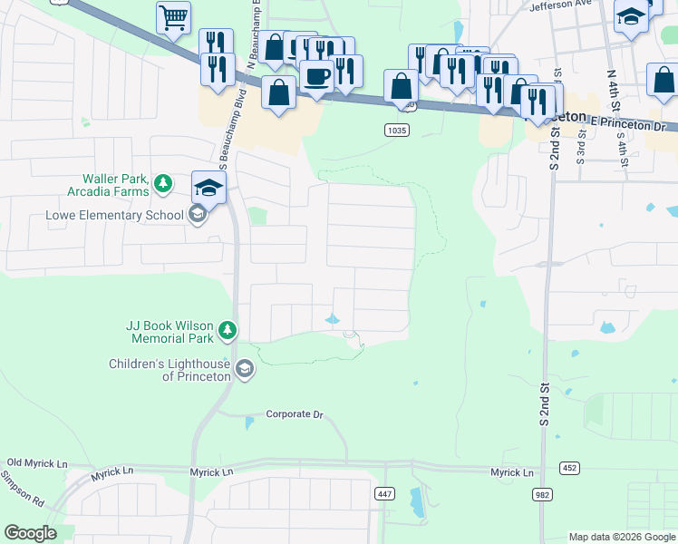map of restaurants, bars, coffee shops, grocery stores, and more near 511 Deer Canyon Way in Princeton