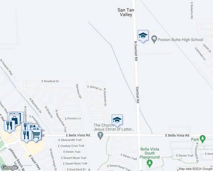 map of restaurants, bars, coffee shops, grocery stores, and more near 31805 North Sundown Drive in Queen Creek