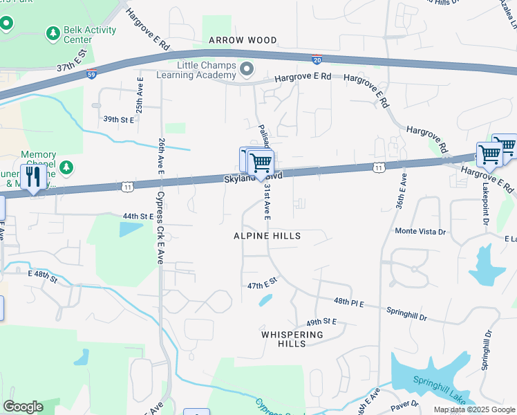 map of restaurants, bars, coffee shops, grocery stores, and more near 4323 30th Ave E in Tuscaloosa