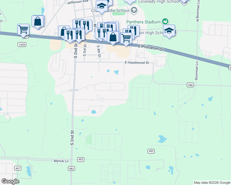 map of restaurants, bars, coffee shops, grocery stores, and more near 507 Oxford Loop in Princeton
