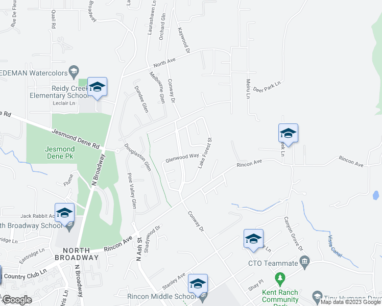 map of restaurants, bars, coffee shops, grocery stores, and more near 932 Glenwood Way in Escondido