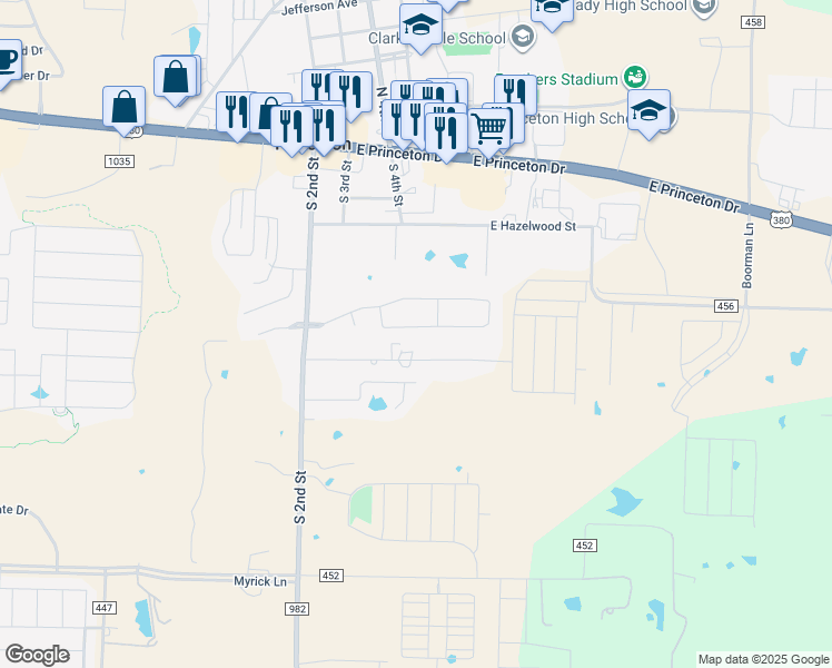 map of restaurants, bars, coffee shops, grocery stores, and more near 413 Oxford Loop in Princeton