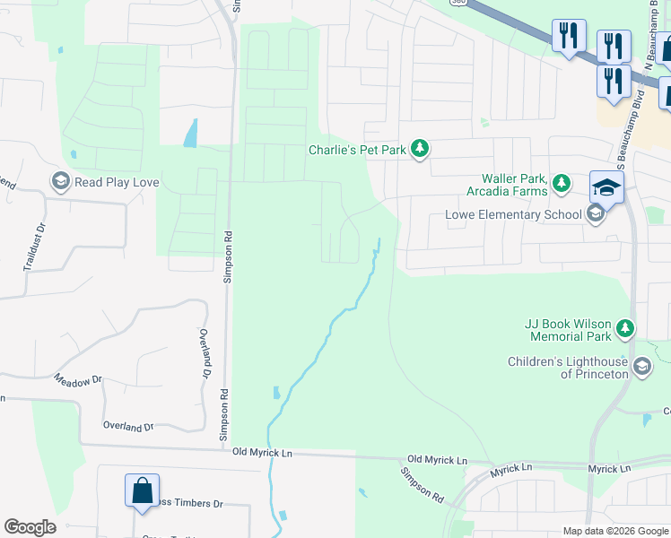 map of restaurants, bars, coffee shops, grocery stores, and more near 784 Overland Drive in McKinney