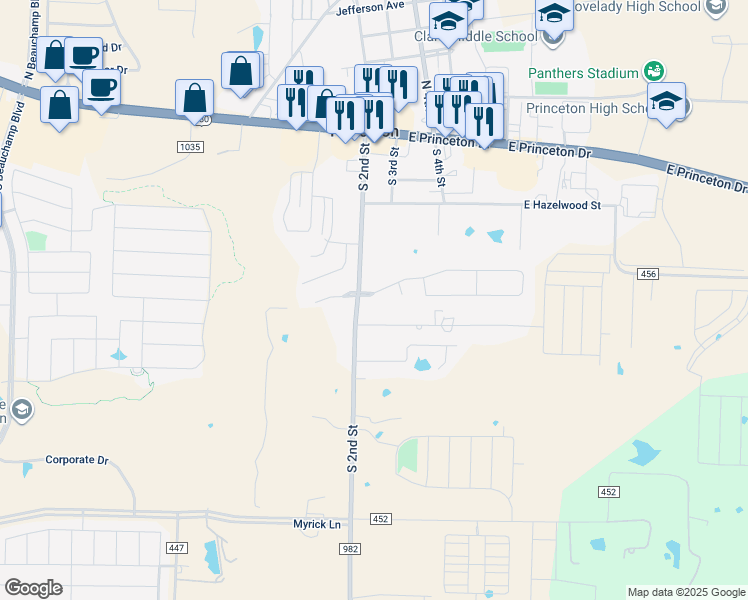 map of restaurants, bars, coffee shops, grocery stores, and more near 203 Harvard Drive in Princeton