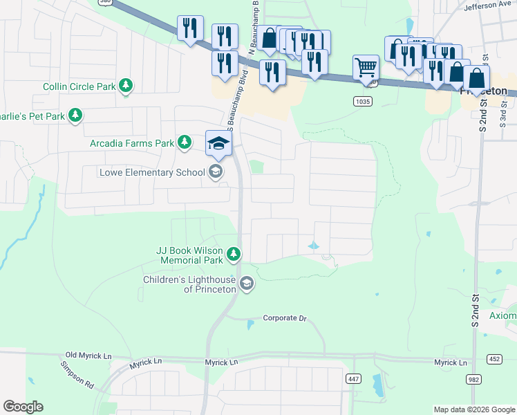 map of restaurants, bars, coffee shops, grocery stores, and more near 788 Cascade Lane in Princeton