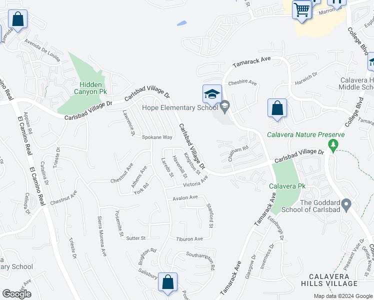 map of restaurants, bars, coffee shops, grocery stores, and more near 3604 Kingston Street in Carlsbad