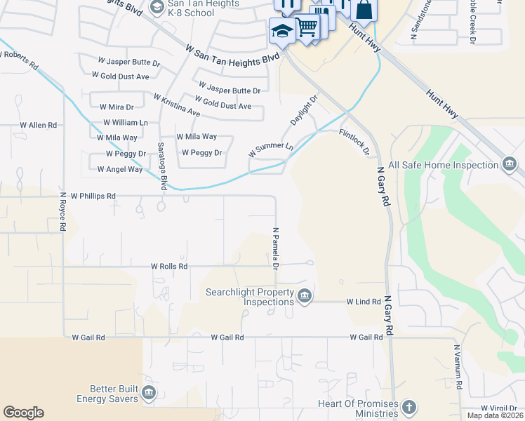 map of restaurants, bars, coffee shops, grocery stores, and more near 1948 Laurie Lane in Queen Creek