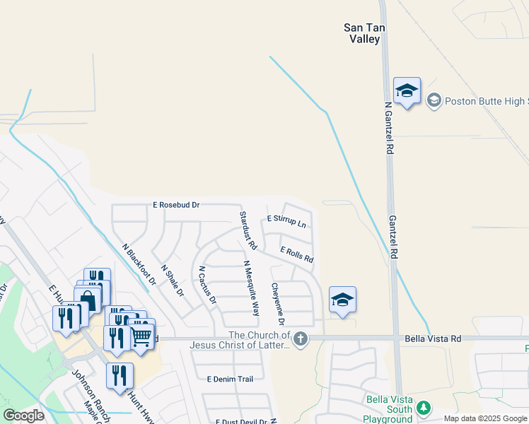 map of restaurants, bars, coffee shops, grocery stores, and more near 31832 North Cheyenne Drive in Queen Creek