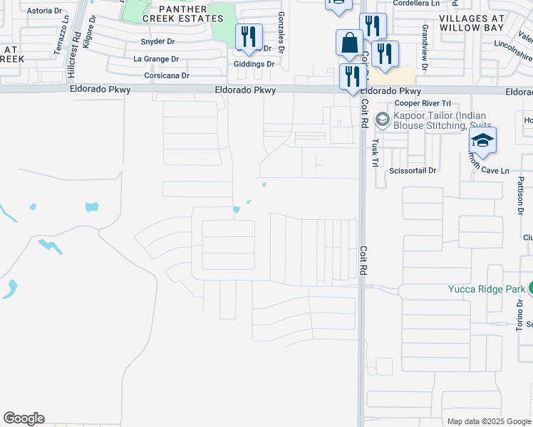 map of restaurants, bars, coffee shops, grocery stores, and more near Coit Road in Frisco
