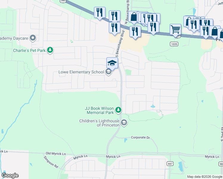 map of restaurants, bars, coffee shops, grocery stores, and more near 813 Silverbell Street in Princeton