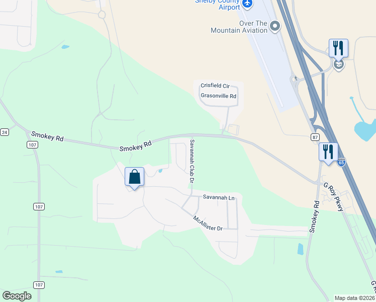 map of restaurants, bars, coffee shops, grocery stores, and more near 1027 Maryanna Road in Calera