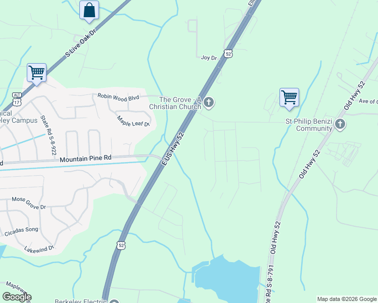 map of restaurants, bars, coffee shops, grocery stores, and more near 1222 Mountain Pine Road in Moncks Corner