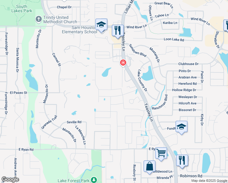 map of restaurants, bars, coffee shops, grocery stores, and more near 1904 Moonsail Lane in Denton