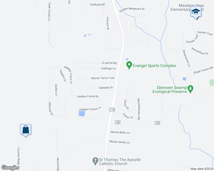 map of restaurants, bars, coffee shops, grocery stores, and more near 33 Oakdale Drive in Montevallo