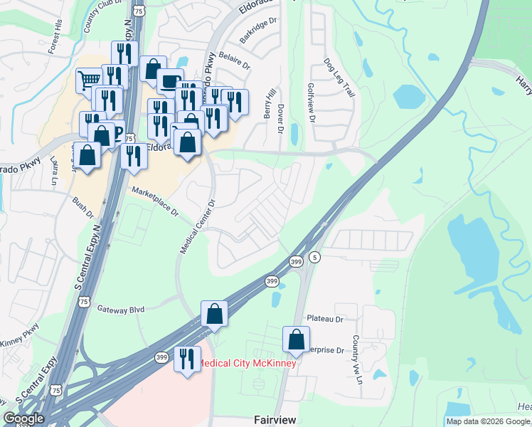 map of restaurants, bars, coffee shops, grocery stores, and more near 820 Emerling Dr in McKinney