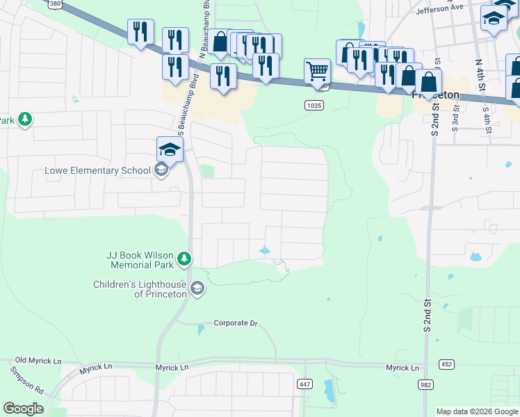 map of restaurants, bars, coffee shops, grocery stores, and more near 539 Deer Canyon Way in Princeton