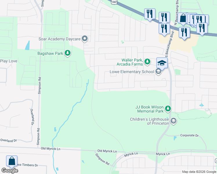 map of restaurants, bars, coffee shops, grocery stores, and more near 1002 Desert Lane in Princeton